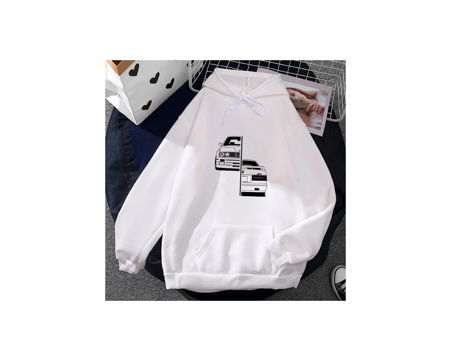 Beyaz Unisex Baskılı Grafik Kapüşonlular Yaygın Sonbahar Rahat Vintage Giyim Rahat Po