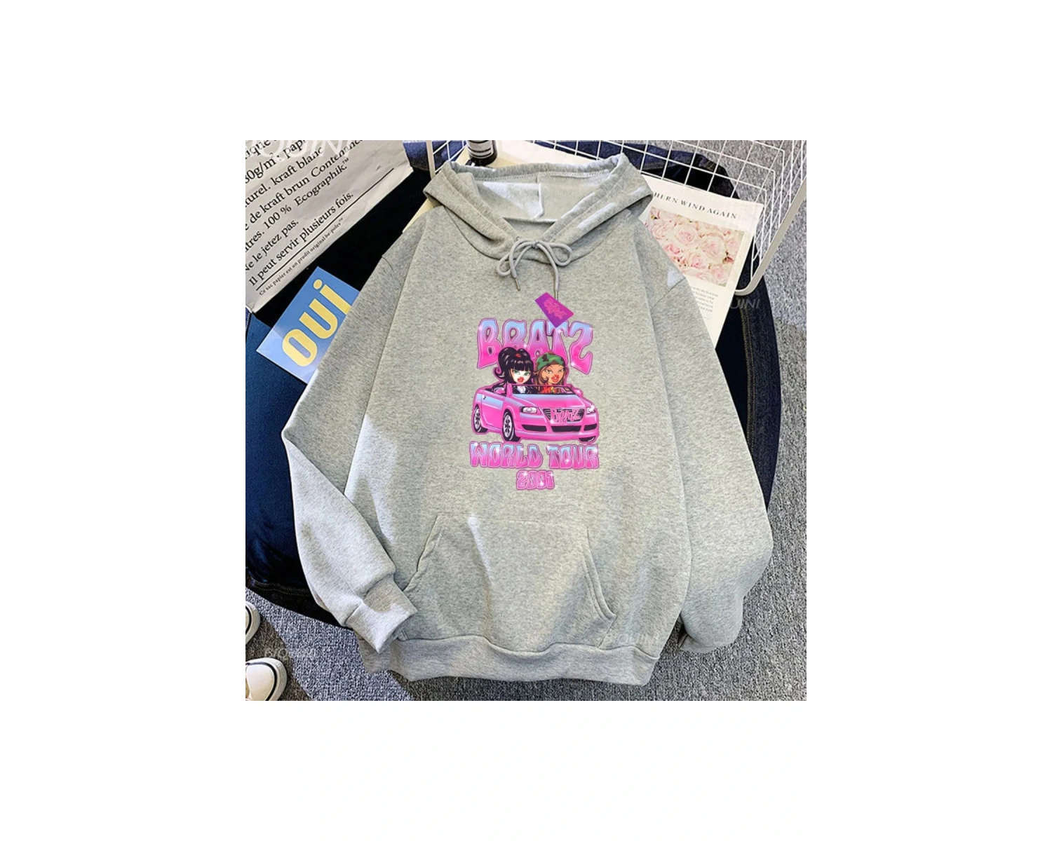 Beyaz Unisex Bratz karikatür streetwear Hoody erkekkomik Harajuku grafik kapşonlu so