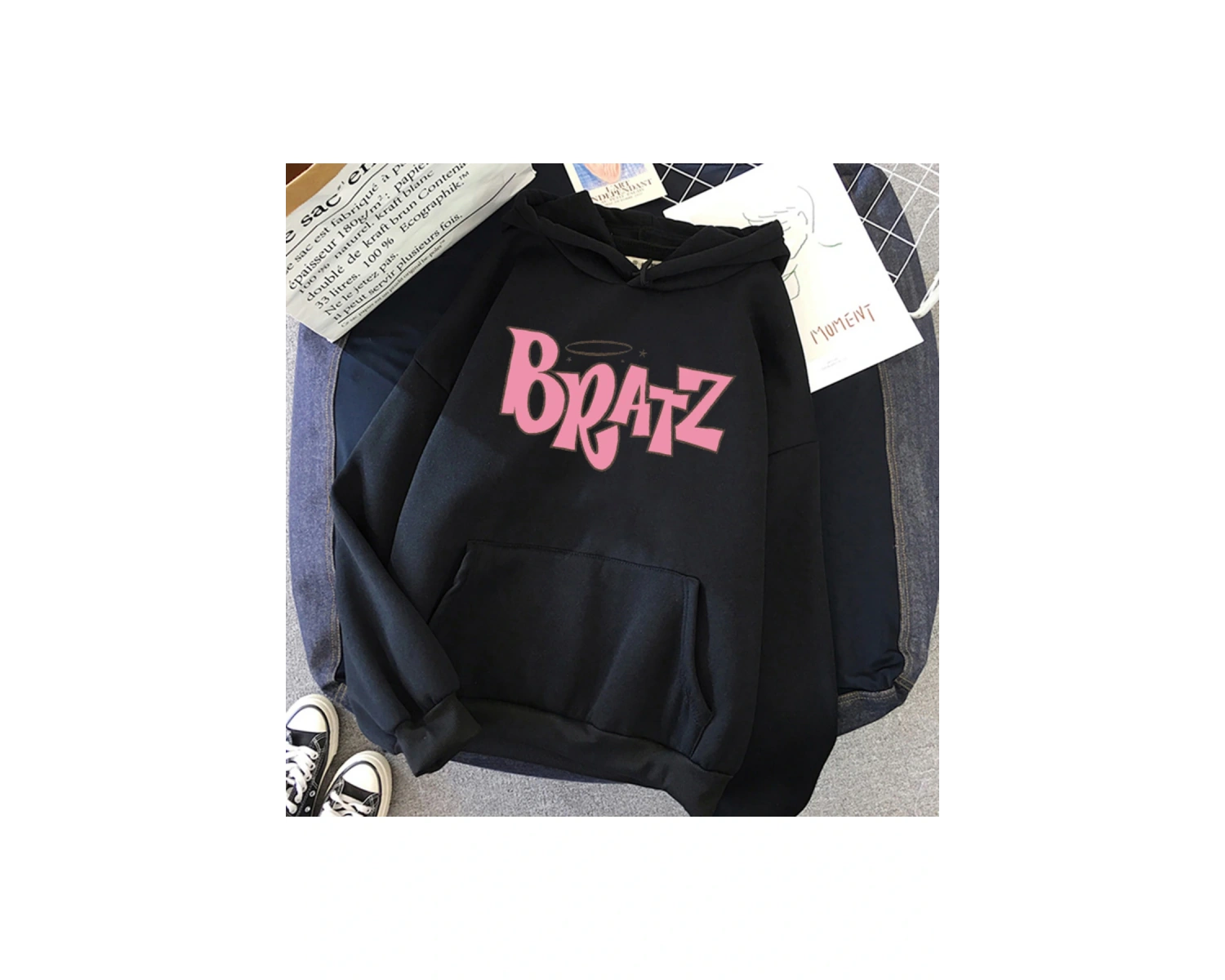 Beyaz Unisex Bratz mektup baskılı kapüşonlu sonbahar ve rahat öğr