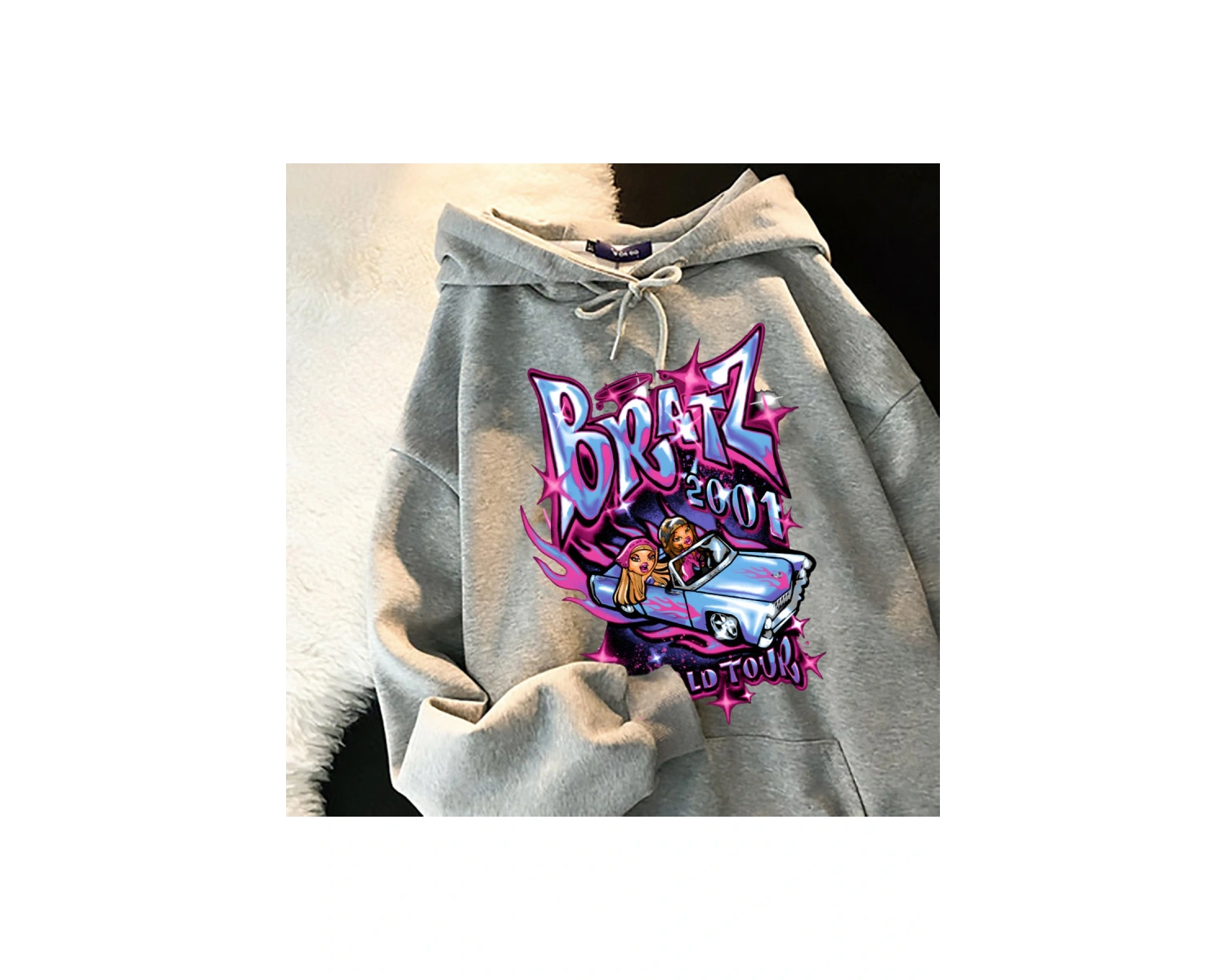 Beyaz Unisex Bratz Mektup Rahat Siyah Üstleri harajuku Moda Kapşonlu streetwear