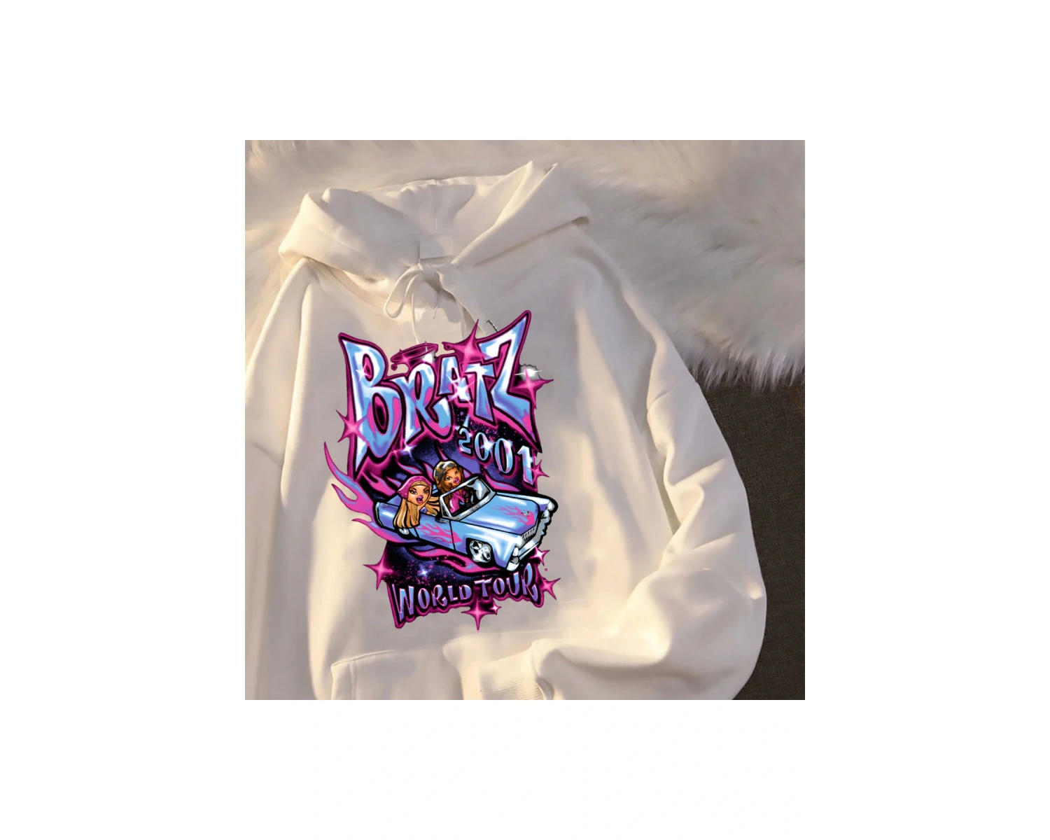 Beyaz Unisex Bratz Mektup Rahat Siyah Üstleri harajuku Moda Kapşonlu streetwear