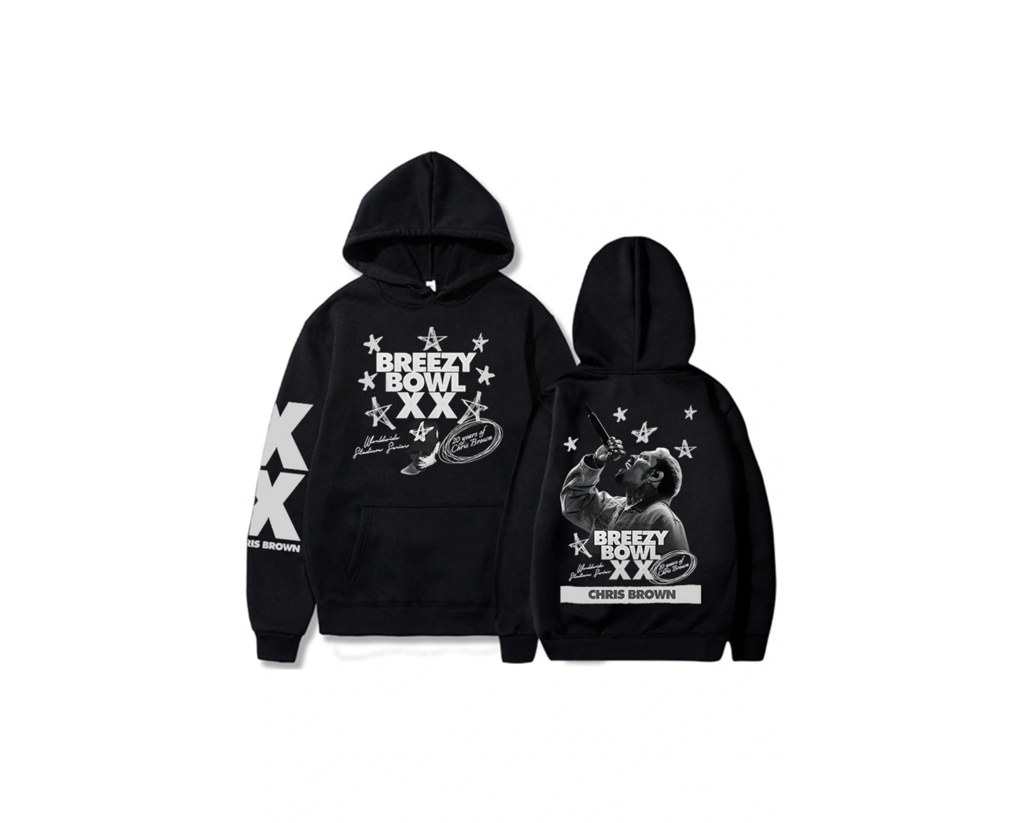 Beyaz Unisex BREEZY BOWL XX PREGAME HOODIE Chris Brown Baskı Kapşonlu
