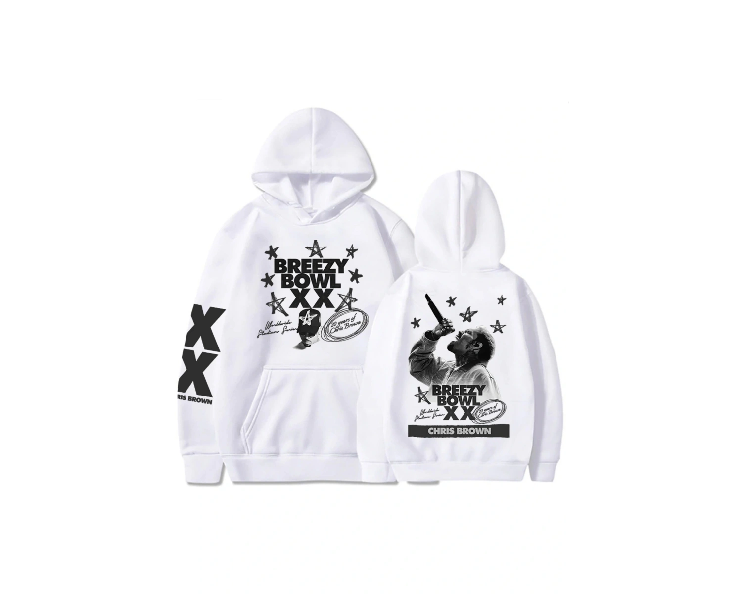 Beyaz Unisex BREEZY BOWL XX PREGAME HOODIE Chris Brown Baskı Kapşonlu