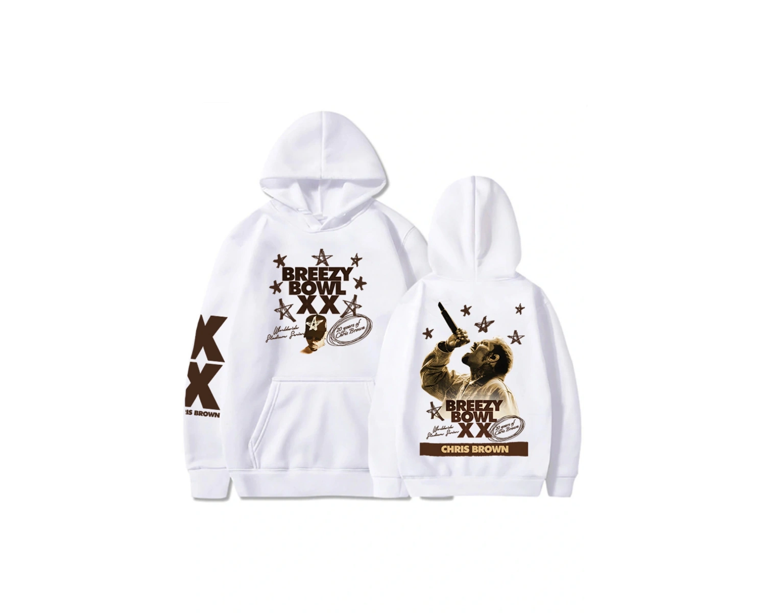 Beyaz Unisex BREEZY BOWL XX PREGAME HOODIE Chris Brown Baskı Kapşonlu