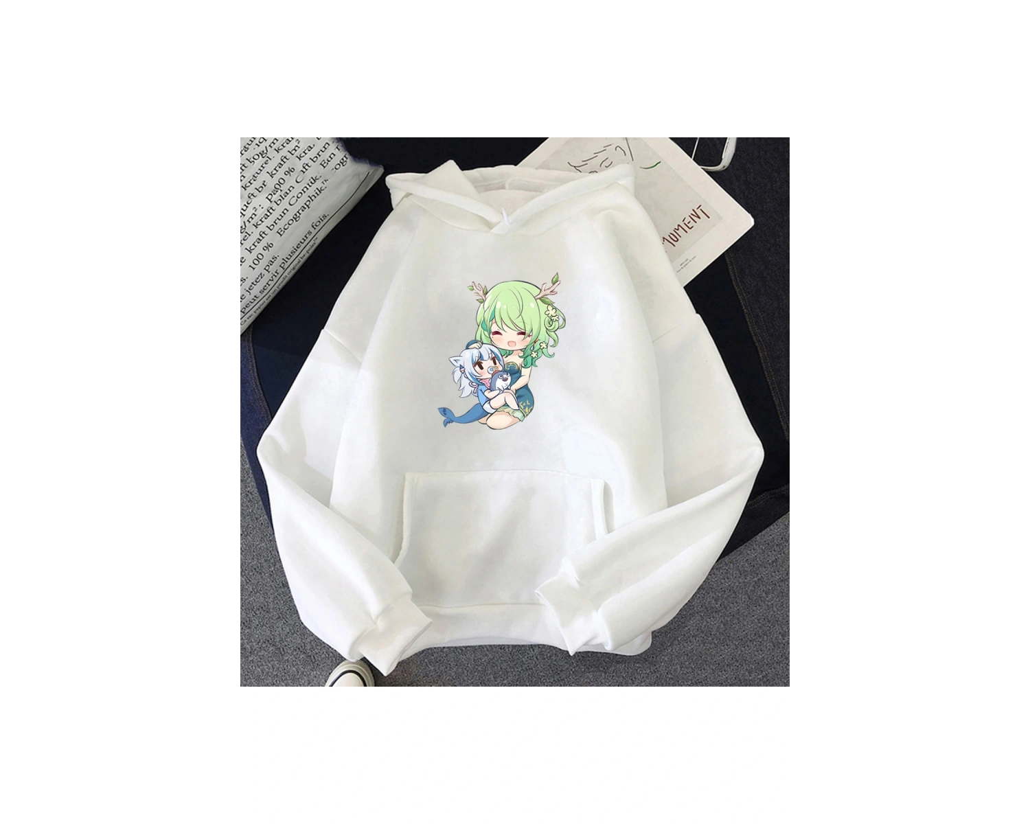 Beyaz Unisex Ceres Fauna Hololive kapşonlu Casual karikatür baskılı