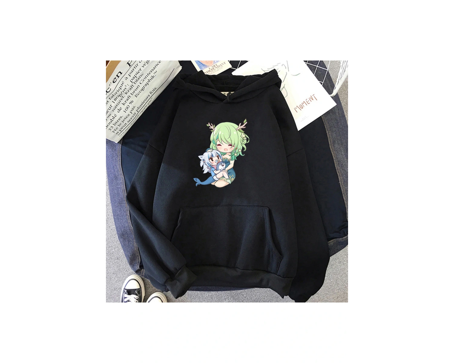 Beyaz Unisex Ceres Fauna Hololive kapşonlu Casual karikatür baskılı