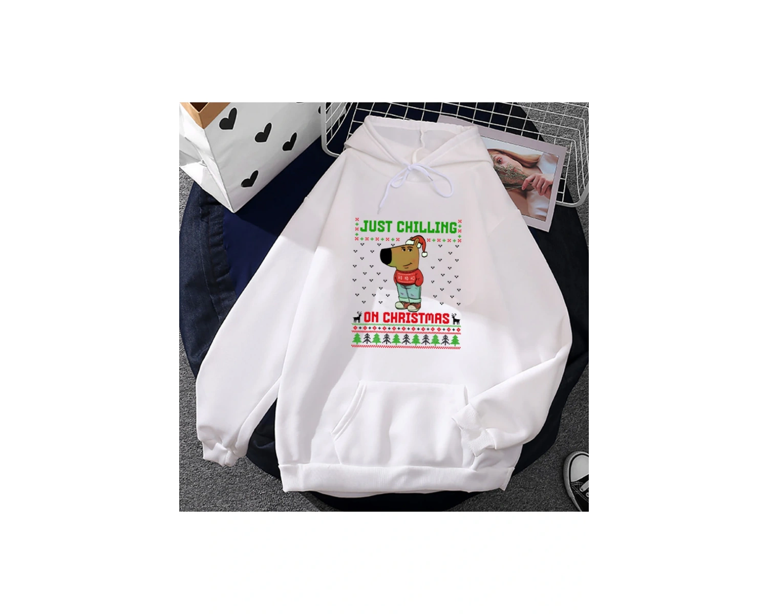 Beyaz Unisex Chill Guy Chilling Noel Moletom Masculino KapşonluekKış