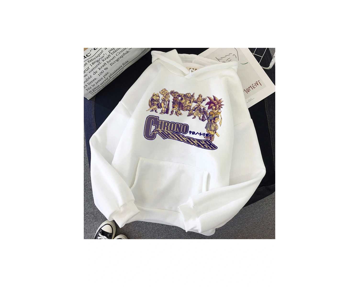 Beyaz Unisex Chrono tetik baskılı savaşçı kılıç ile rahat renkli kapüşonlu Ha