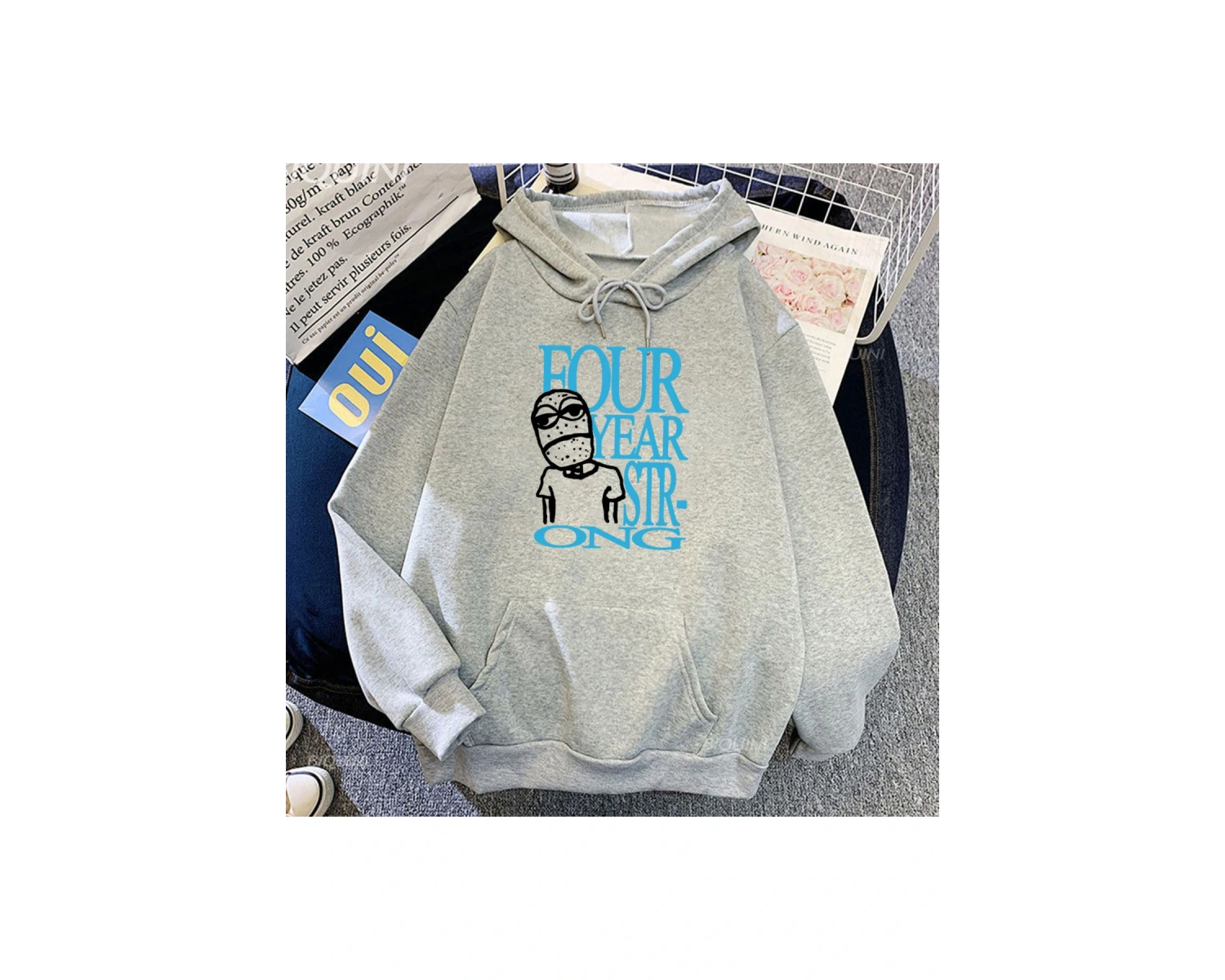 Beyaz Unisex Dört yıl güçlü müzik grubu tur komik karikatür köpek baskı Winter deras