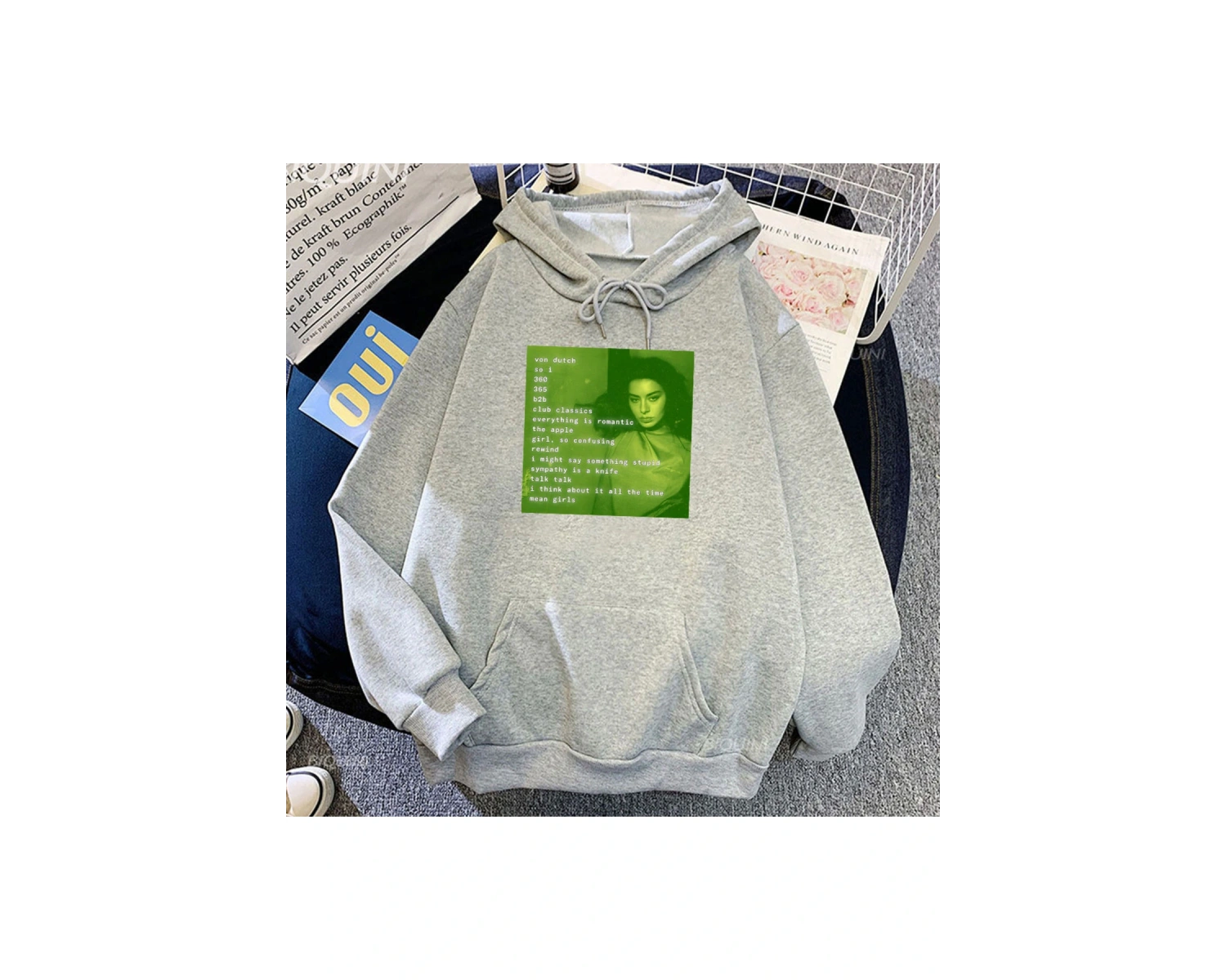 Beyaz Unisex Erkekgiyim Brat Pop müzik şarkıcı Charli XCX grafik baskı ile cep raha