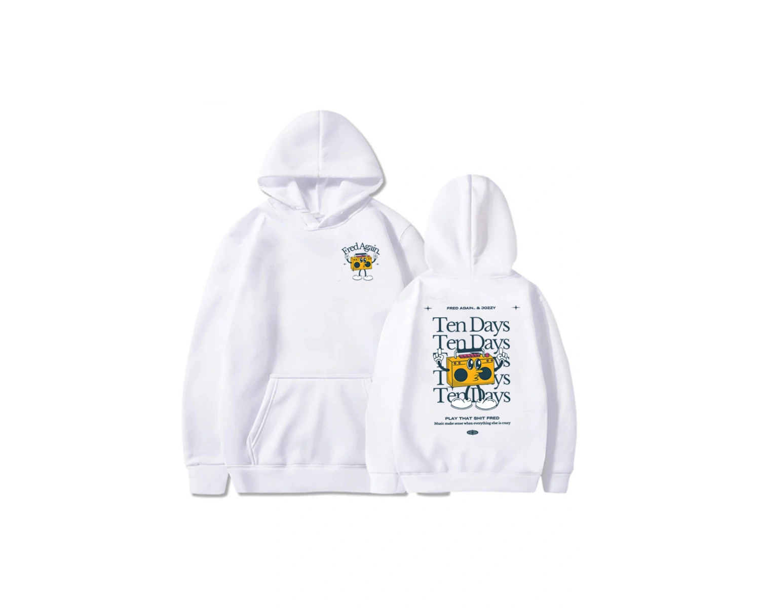 Beyaz Unisex Fred tekrar on gün kıyafetleri kapşonlu Hip Hop Streetwear Hombre dera