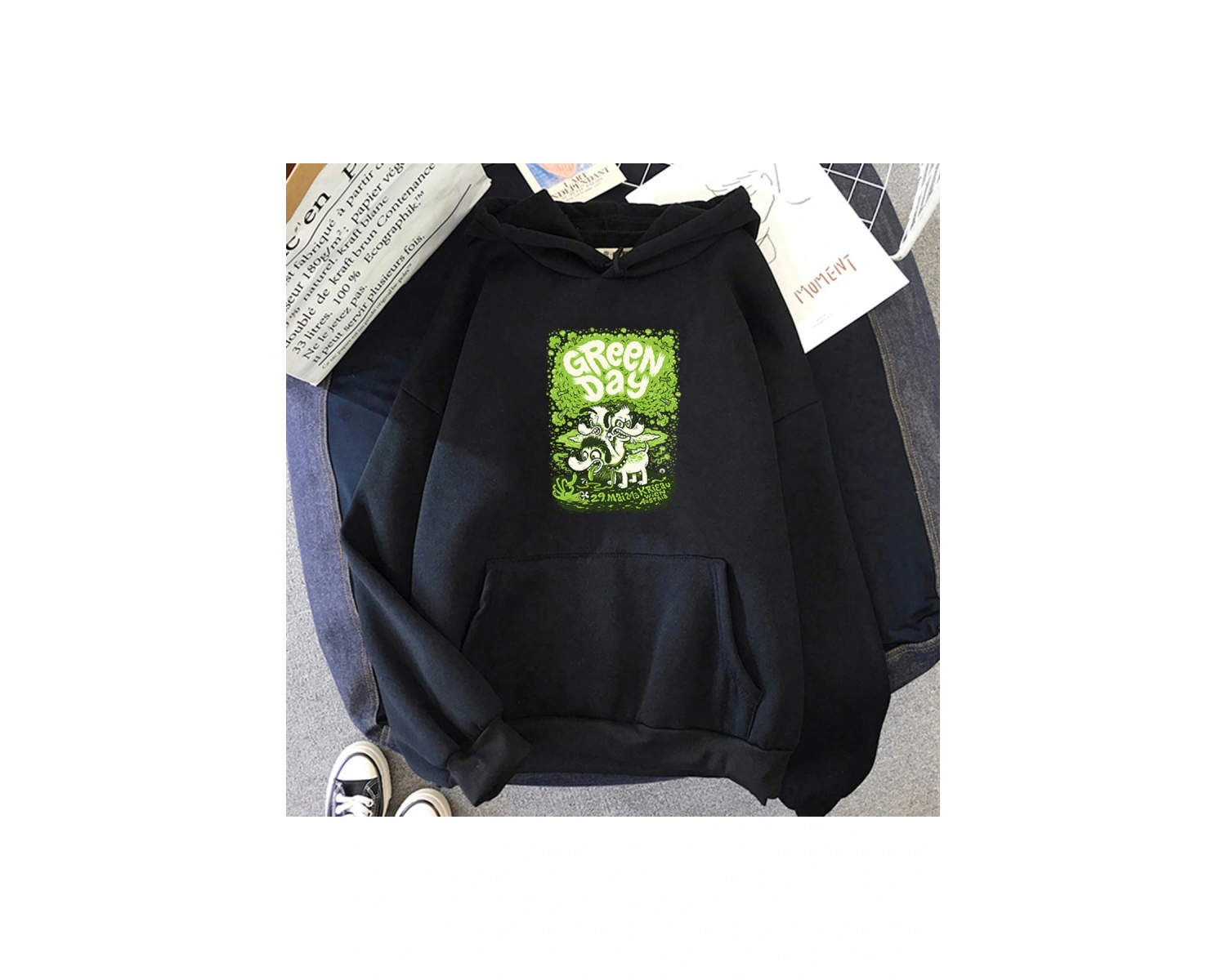 Beyaz Unisex G-yeşil Gün Müzik Rock Grubu Boy Kapşonlu Moda Yakışıklı Dört