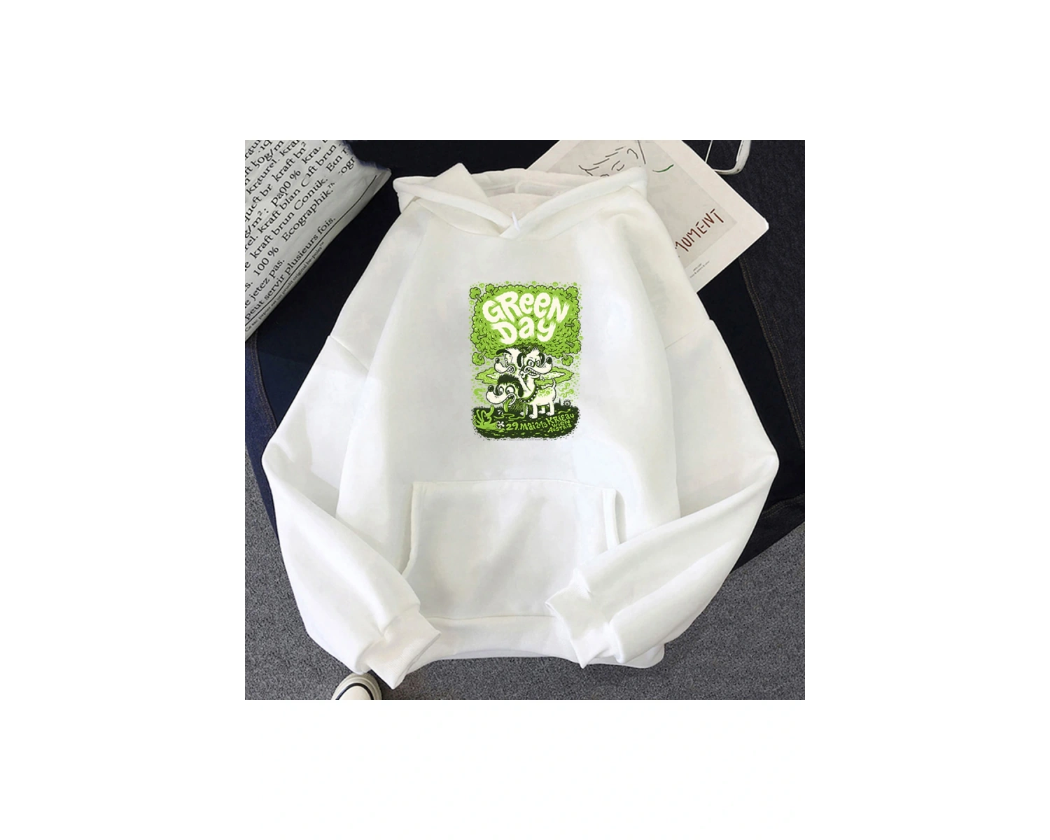 Beyaz Unisex G-yeşil Gün Müzik Rock Grubu Boy Kapşonlu Moda Yakışıklı Dört