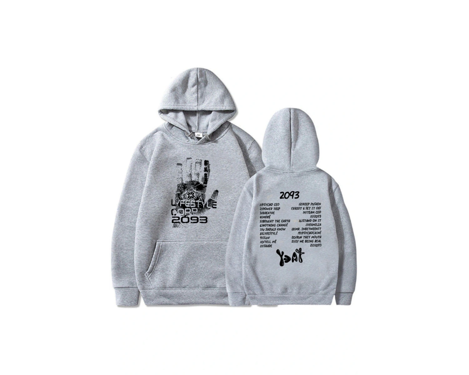 Beyaz Unisex giysi 2093 Yeat kalça HopMoletom kapşonlu Streetwear uzun k