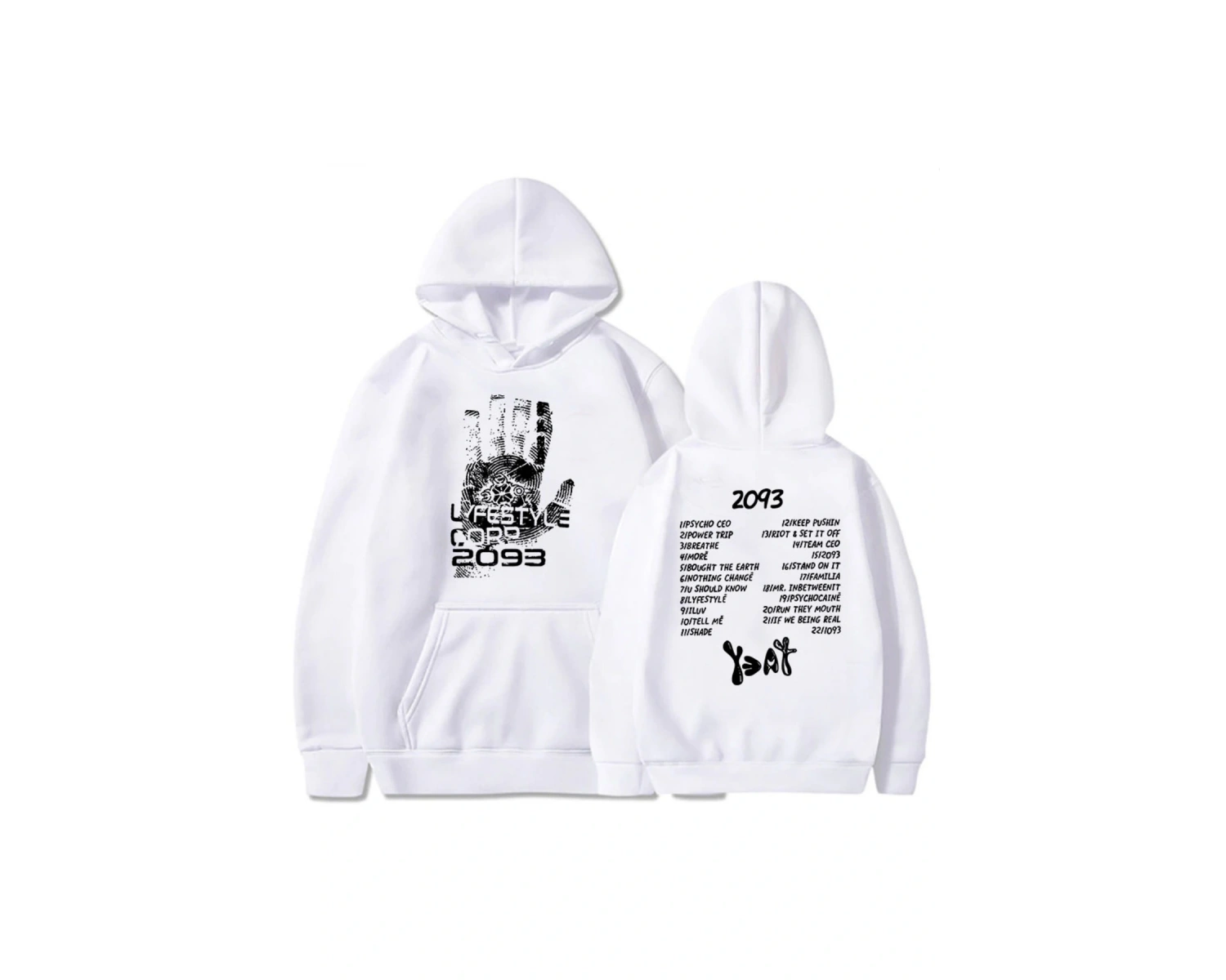 Beyaz Unisex giysi 2093 Yeat kalça HopMoletom kapşonlu Streetwear uzun k