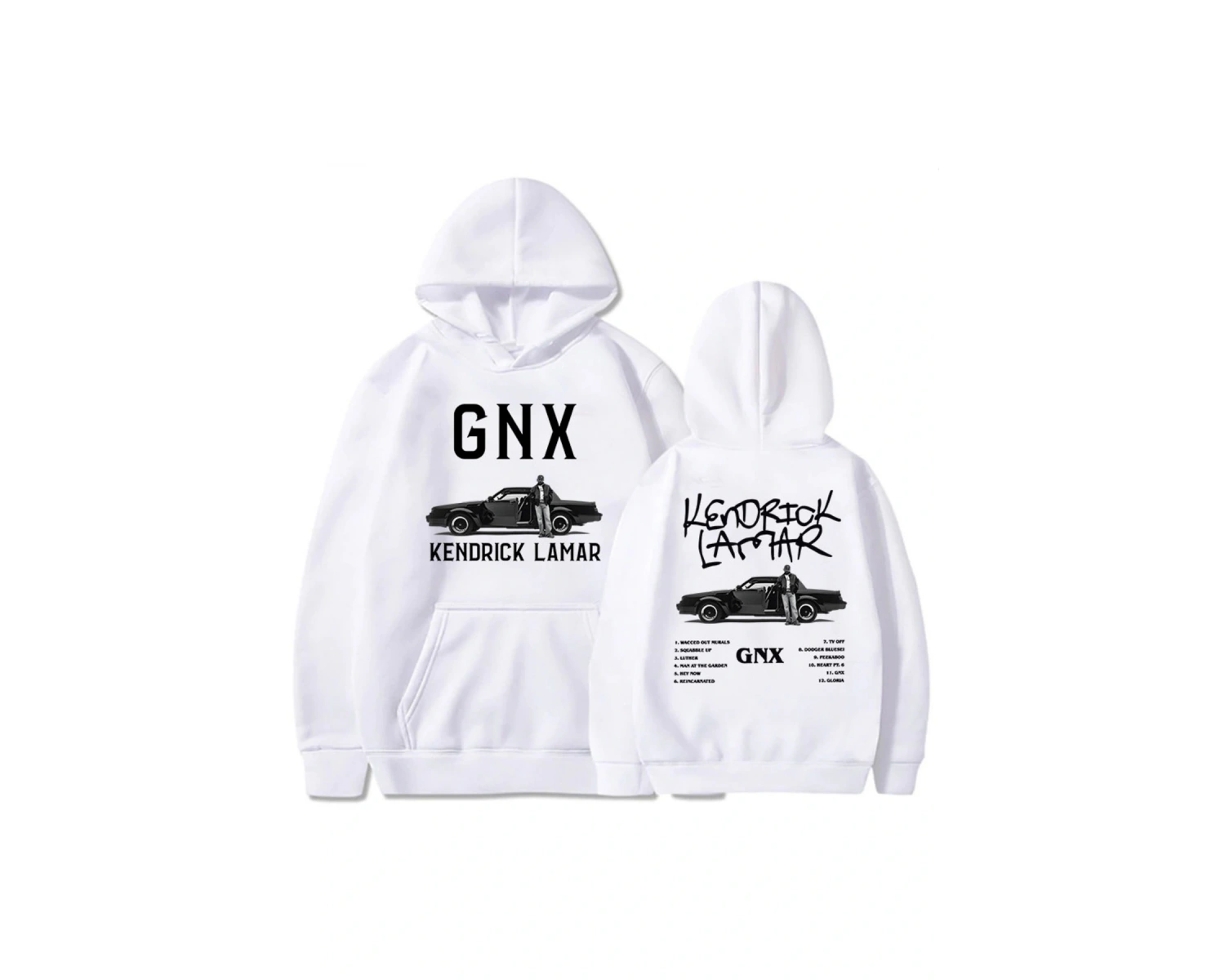 Beyaz Unisex GNX Albümü Baskı Kapüşonlular Kendrick Lamar Rapçi Rock Tarzı Streetweed
