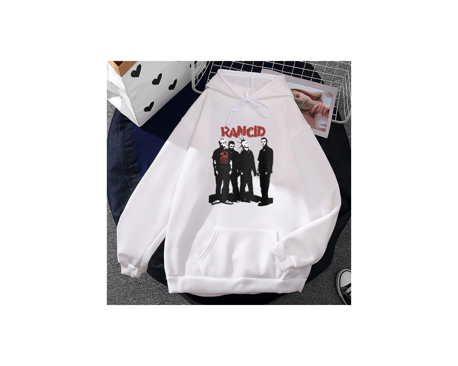 Beyaz Unisex Heavy Mental Rancid Band Men Hip Hop Fashion Sweatshirts Long Sleeve Warm Hooded Pull