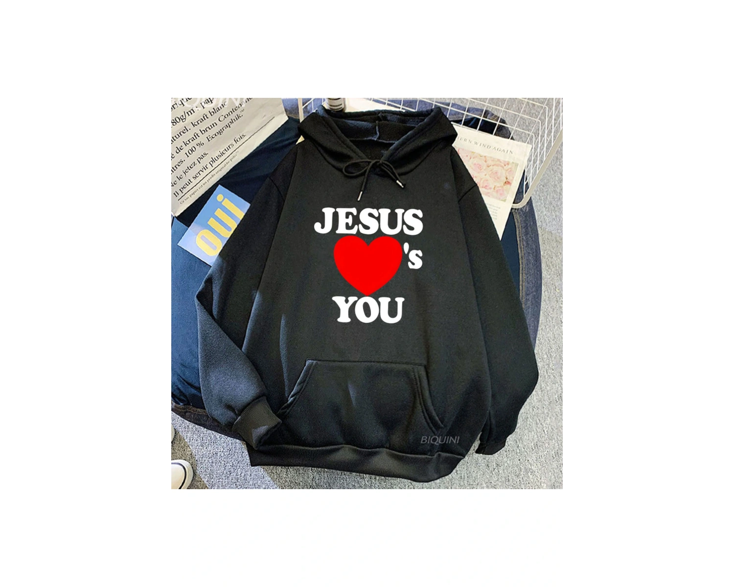 Beyaz Unisex Hıristiyan İsa Seni Seviyorum İncil Ayet Kapüşonlular Kırmızı Kalp Grafik Baskı Stree