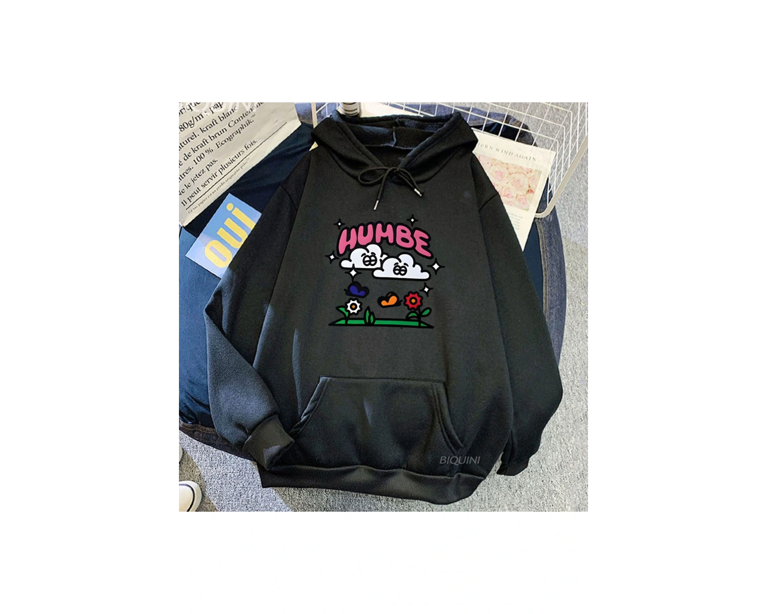 Beyaz Unisex Humbe şarkıcı grafik kapüşonlu karikatür grafik k