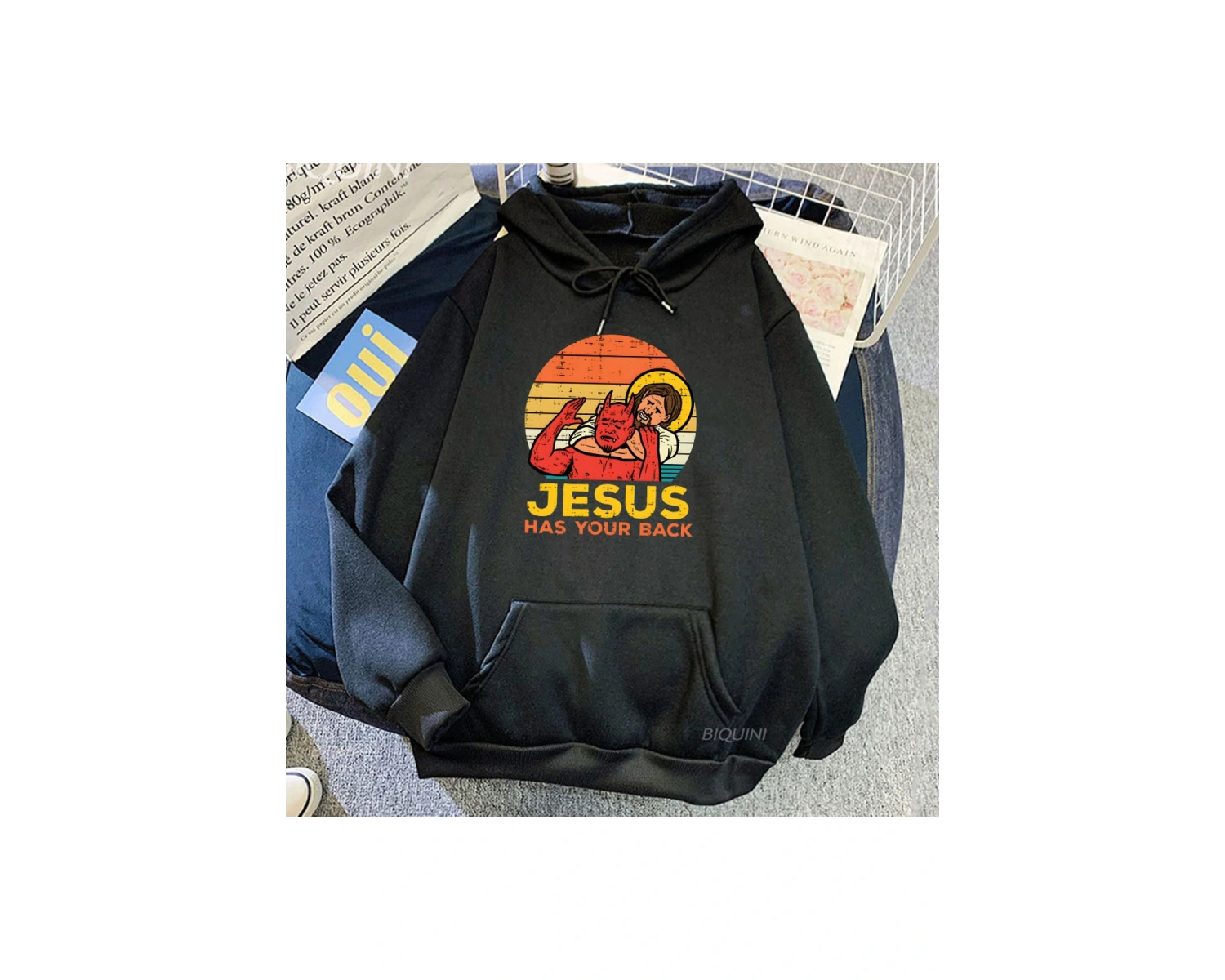 Beyaz Unisex İsa senin geri Jiu Jitsu Retro hıristiyan Hoodie Vintage Ropa