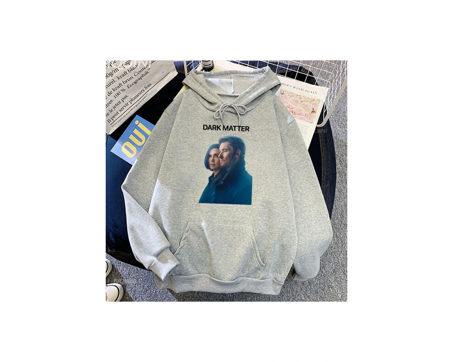 Beyaz Unisex Karanlık madde TV grafik Hoodiesekler cep giyim ile Streetwear güzse