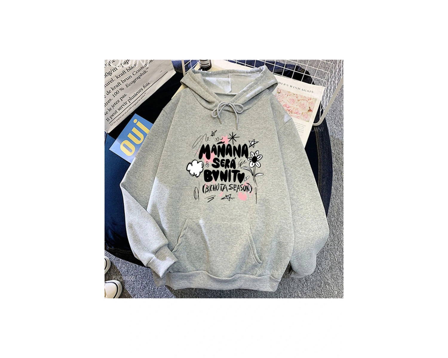 Beyaz Unisex Karoll G Manana Sera Bonito baskılı kapüşonlu Yaygın Streetweed T