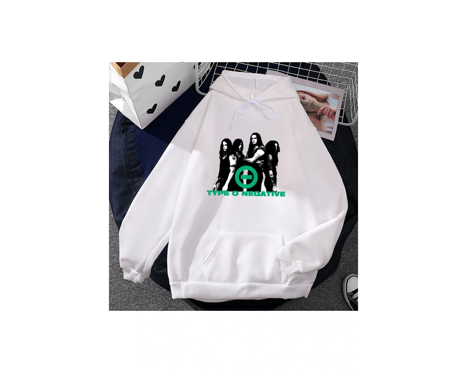 Beyaz Unisex Kaya zihinsel bant tipi O negatif deras rahat erkekgrafik