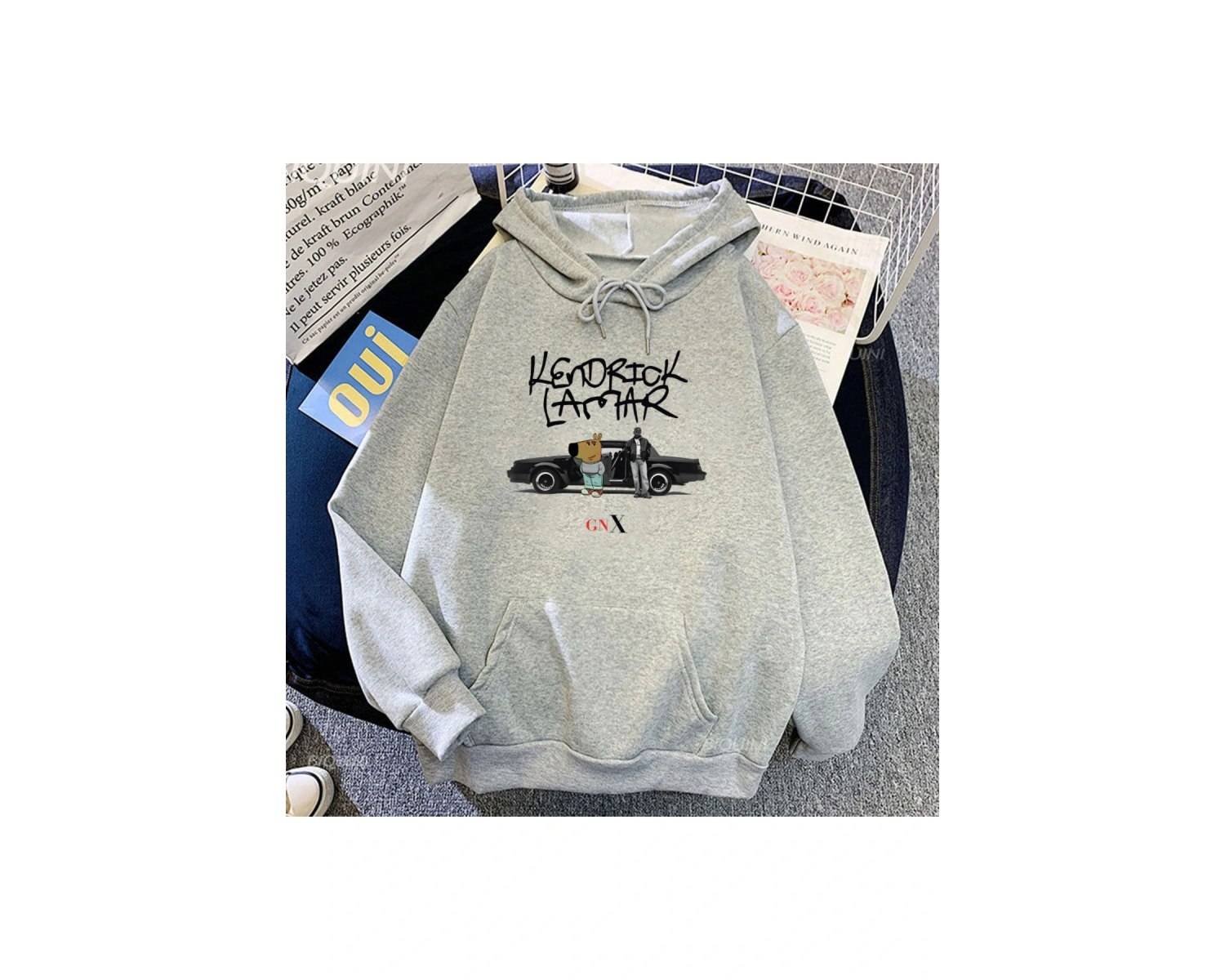 Beyaz Unisex Kendrick Lamar ve Chill Guy Kapüşonlular GNX Albüm Baskı için Uzu