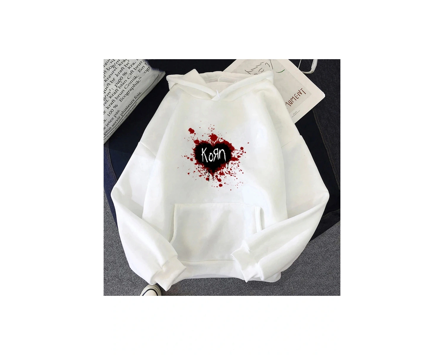 Beyaz Unisex Korn Band Ağır Zihinsel Hoodie Funko Pop D