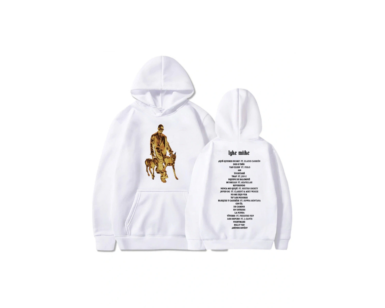 Beyaz Unisex LYKE MIIKE 2025 Albümü Baskı Kapüşonlular Myke Towers Rapçi Hip Hop Sokak Rahat Erkek