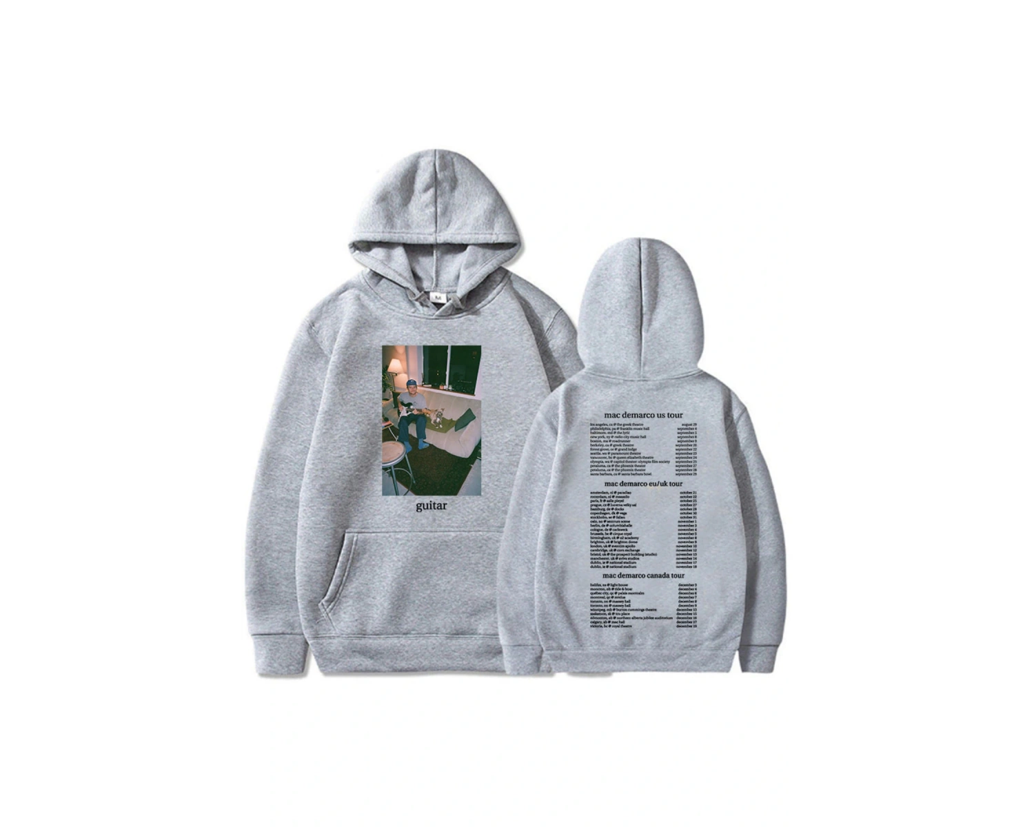 Beyaz Unisex Mac DeMarco Gitar Turu Rahat Kapşonlu Moda Şarkıcı Grafik