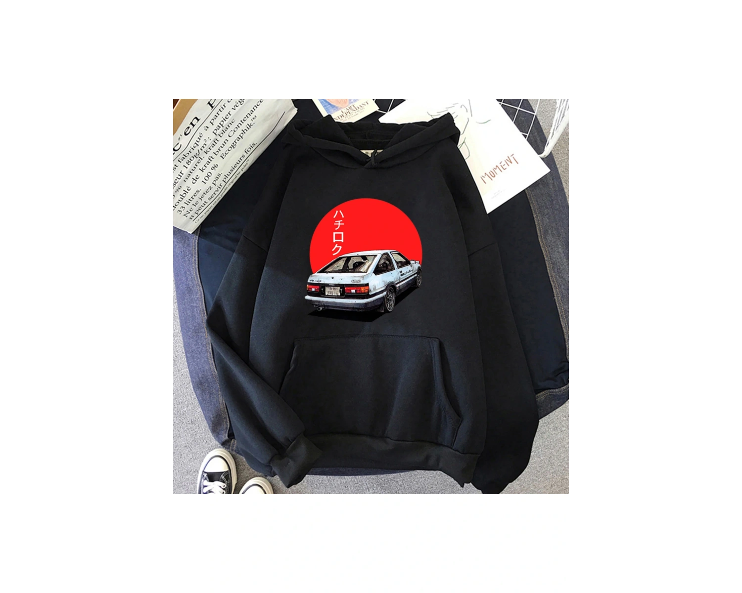 Beyaz Unisex Manga Hoodie AE86zak japon Harajuku Anime tişört