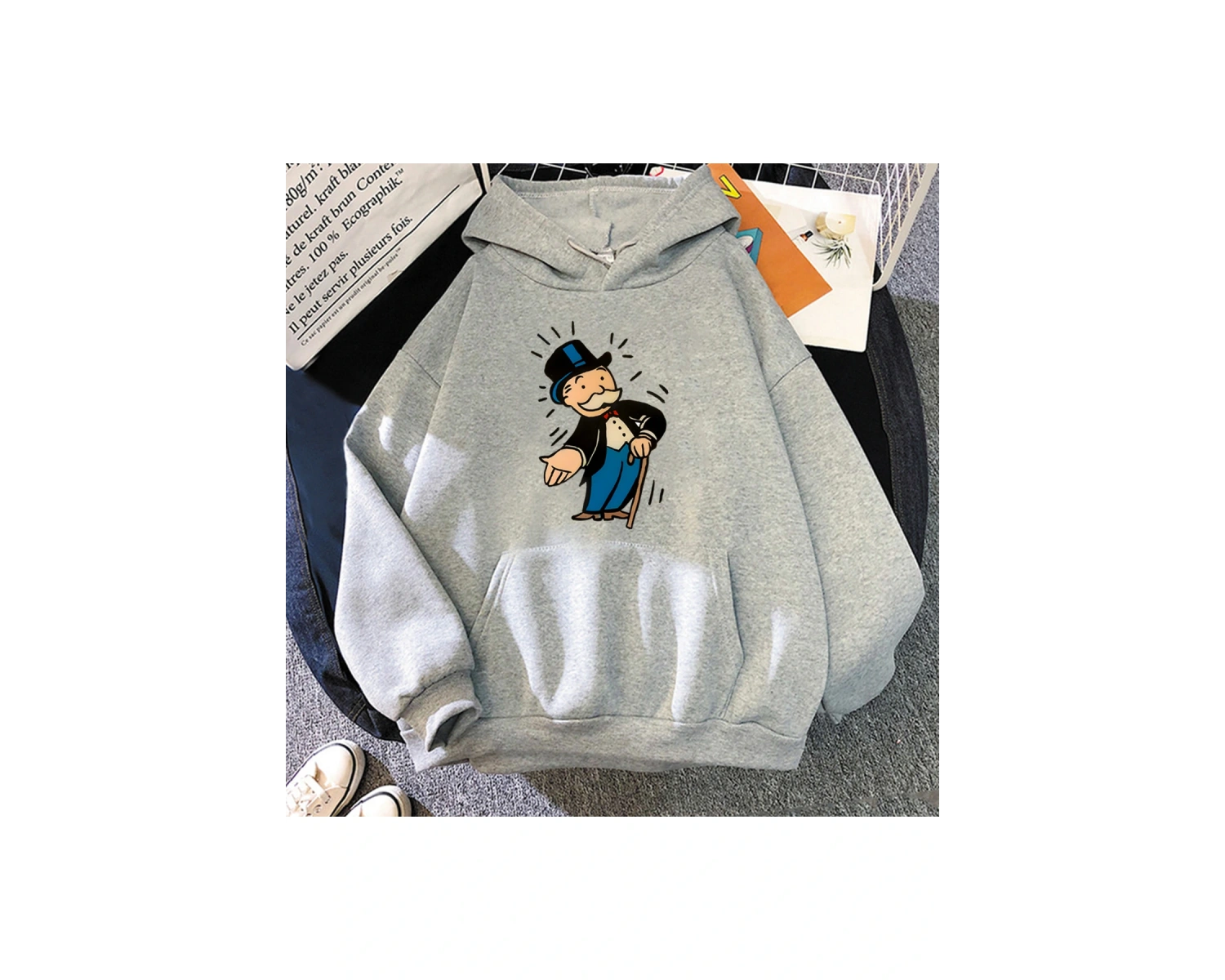 Beyaz Unisex MONOPOLY ADAM KışSonbahar Kapşonlu Karikatür Grafik Giysi Haraju