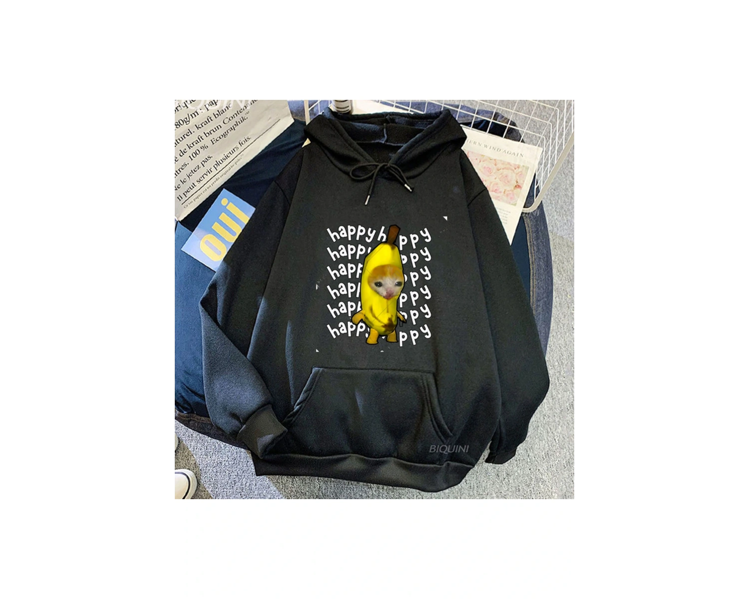 Beyaz Unisex Muz Kedi Baskı Hip Hop Rahatevşek 2023 Sonbahar