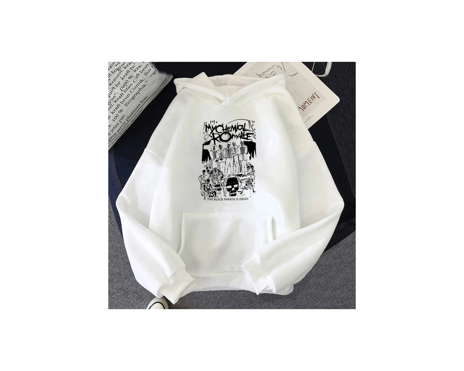 Beyaz Unisex My Chemical Romance Kapüşonlular Vintage Siyah Geçit Punk Rock Grubu moda üst giy