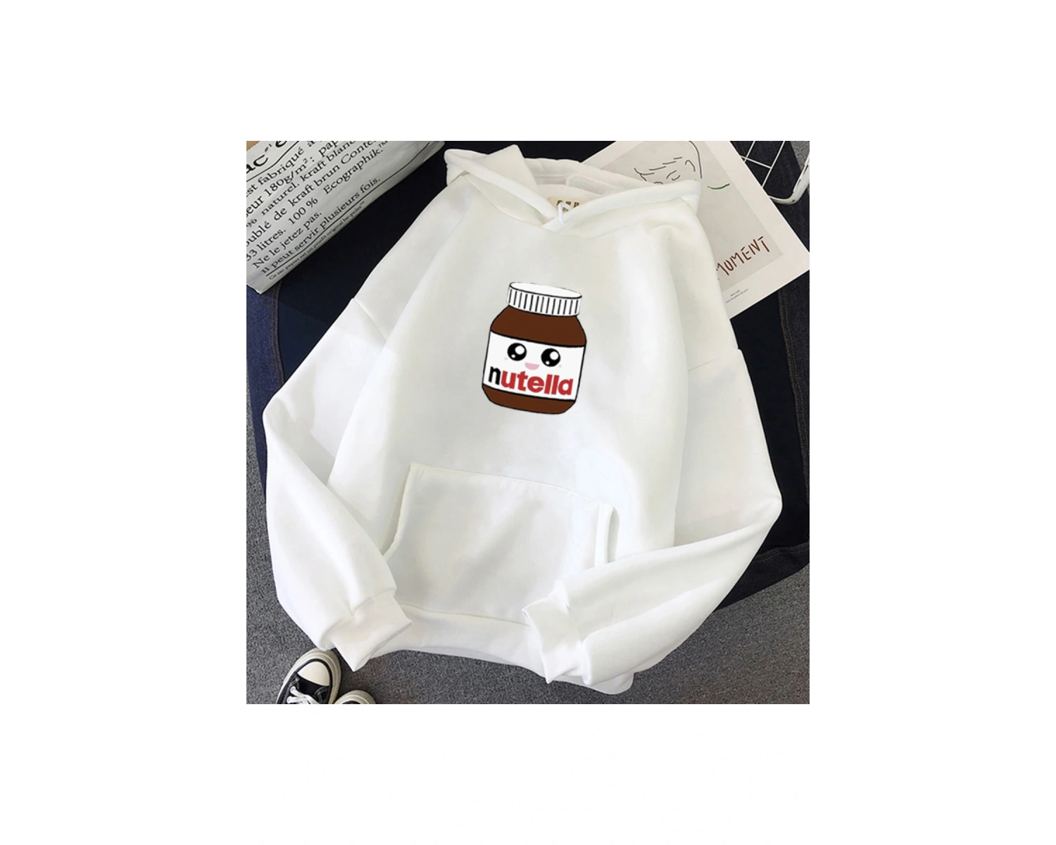 Beyaz Unisex Nutella küçük yüz Hoodie Baskı Hoody TEMEL Moda Karikatür Bask