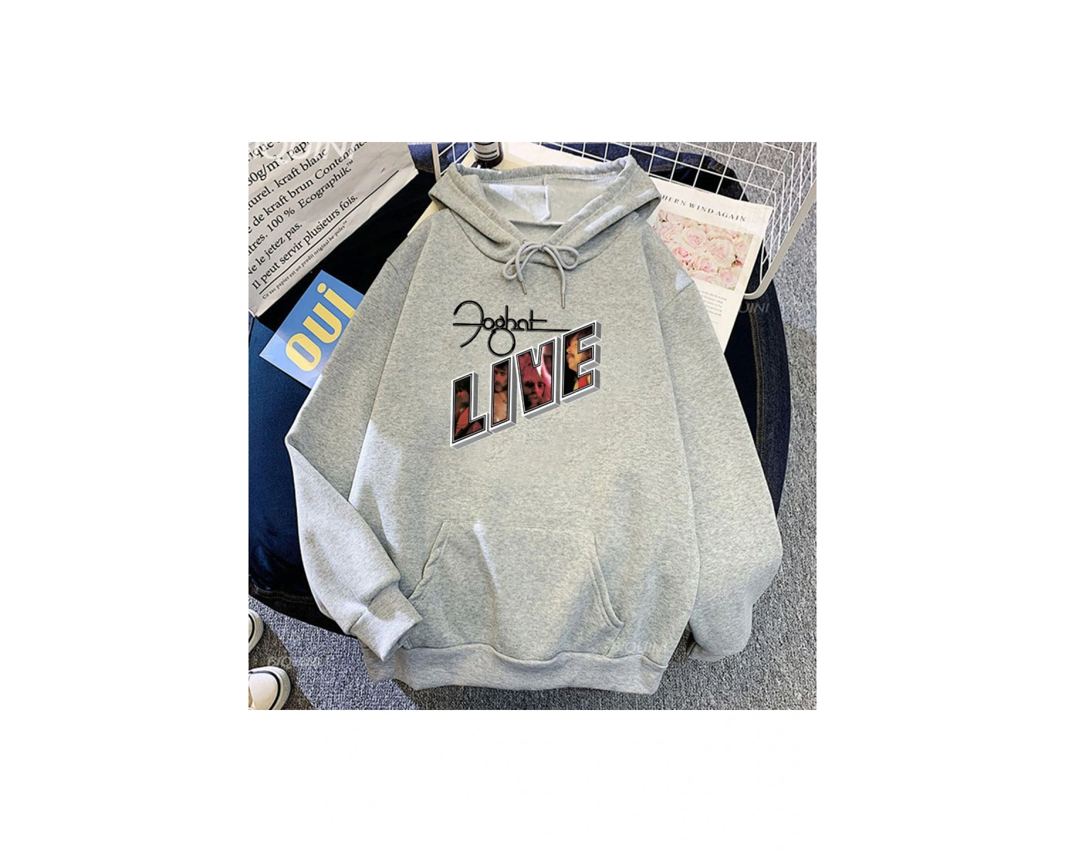 Beyaz Unisex Rock Grubu Foghat Canlı Kapüşonlular Kapşonlu ErkekRahat Hip Hop So