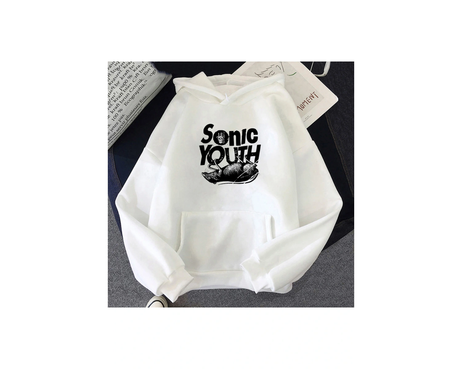 Beyaz Unisex S-Sonic Gençlik Müzik Grubu Harajuku Kapüşonlular Estetik Yakışıklı Manga Grafik Kaz