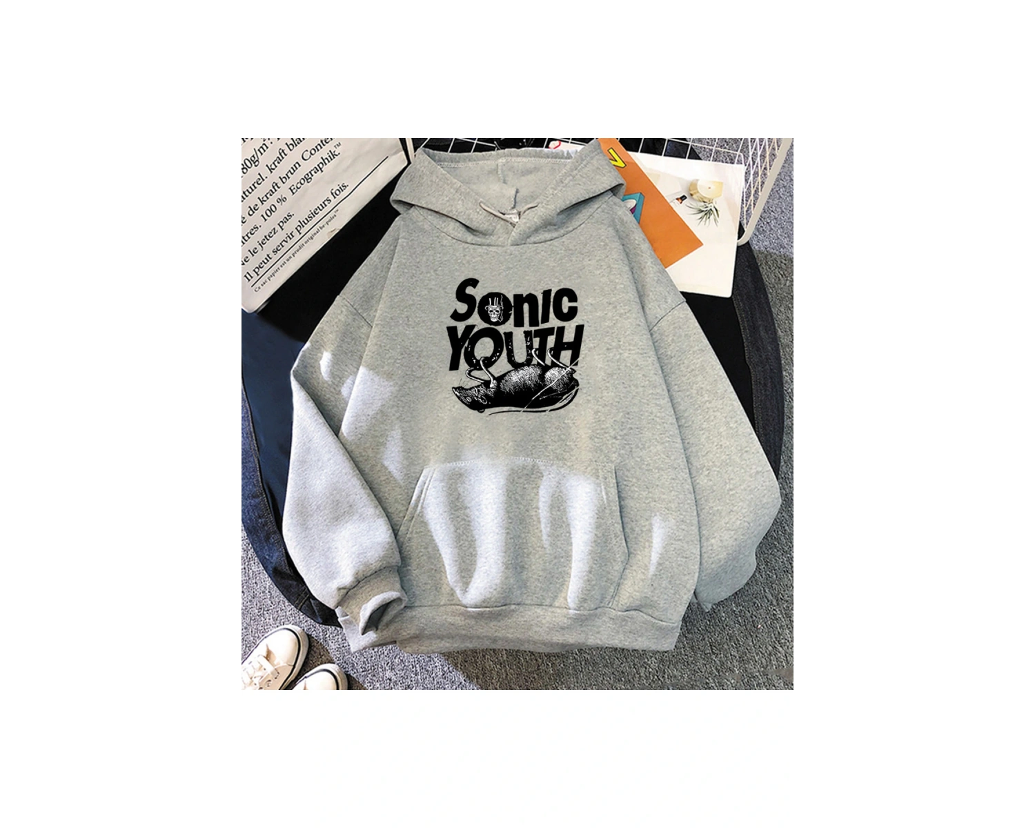 Beyaz Unisex S-Sonic Gençlik Müzik Grubu Harajuku Kapüşonlular Estetik Yakışıklı Manga Grafik Kaz