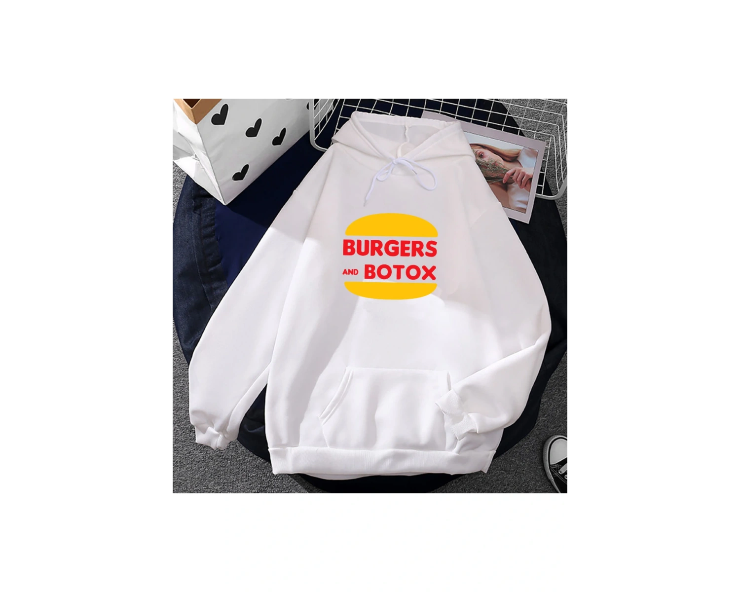 Beyaz Unisex Satış Sunset burger ve Botox komik karikatür