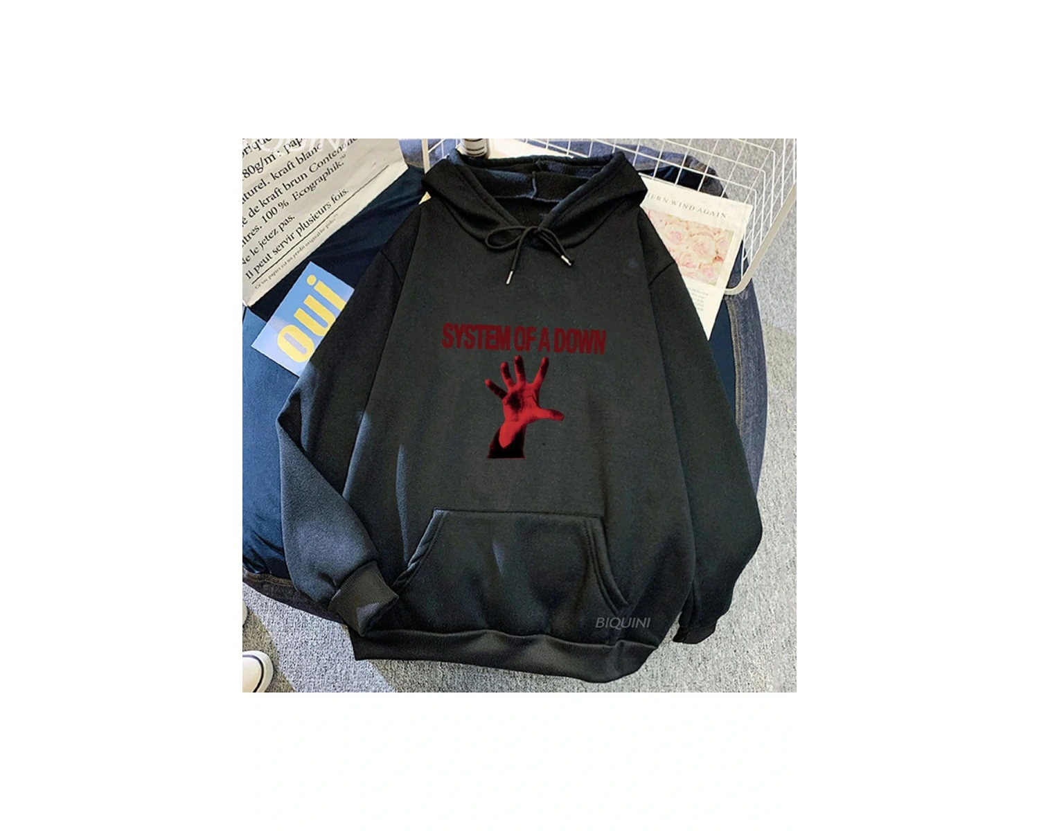 Beyaz Unisex Sistemi Aşağı Hoody Vintage Ağır Zihinsel Bant Elbise Sokak Eşofman Sonbahark