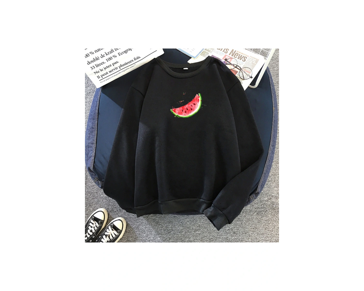 Beyaz Unisex Sonbahar Kapşonlu Karpuz Grafik Baskı Harajuku öğrenci Kawaii Beyaz Büy