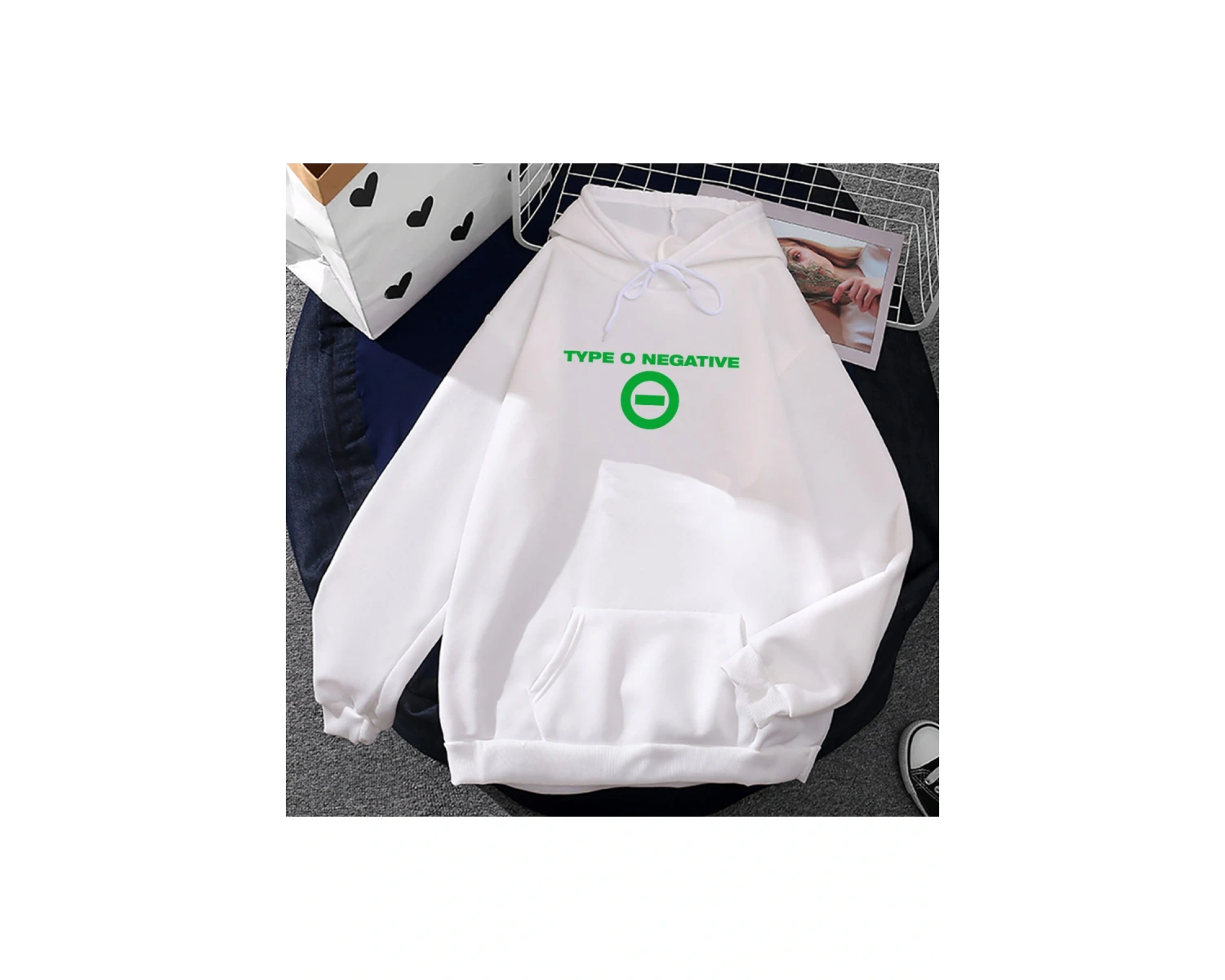 Beyaz Unisex Streetwear Hip Hop zihinsel bant tipi O negatif grafik Hombre deras Hombre Harajuku k