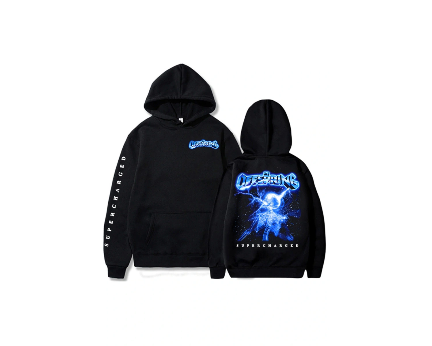 Beyaz Unisex SUPERCHARGED Kapüşonlular The Offspring Rock Grubu Baskı Yeni Albüm Grafik