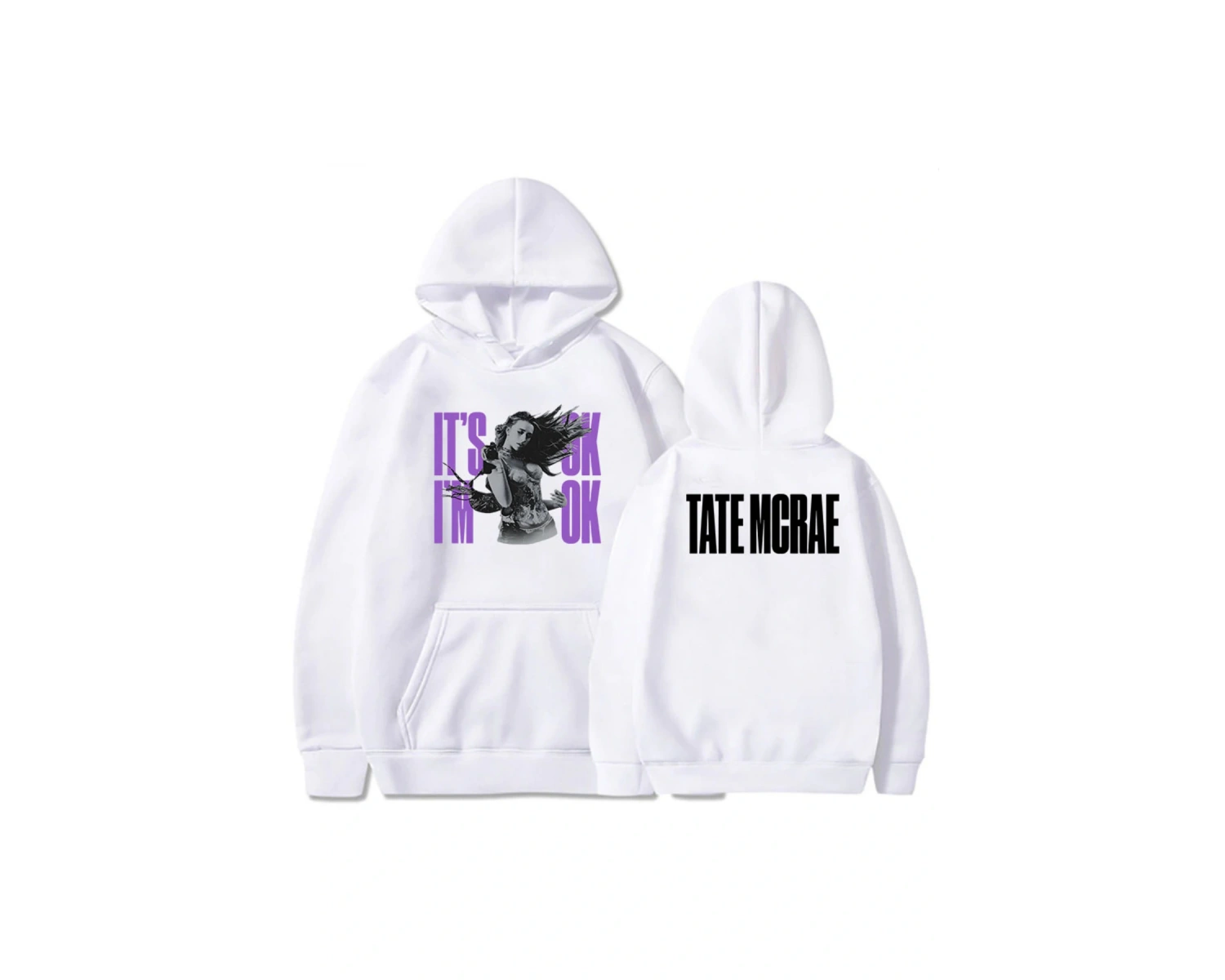 Beyaz Unisex Tate McRae tamam ben tamam lar kapşonlu grafik giyim ağır zihi
