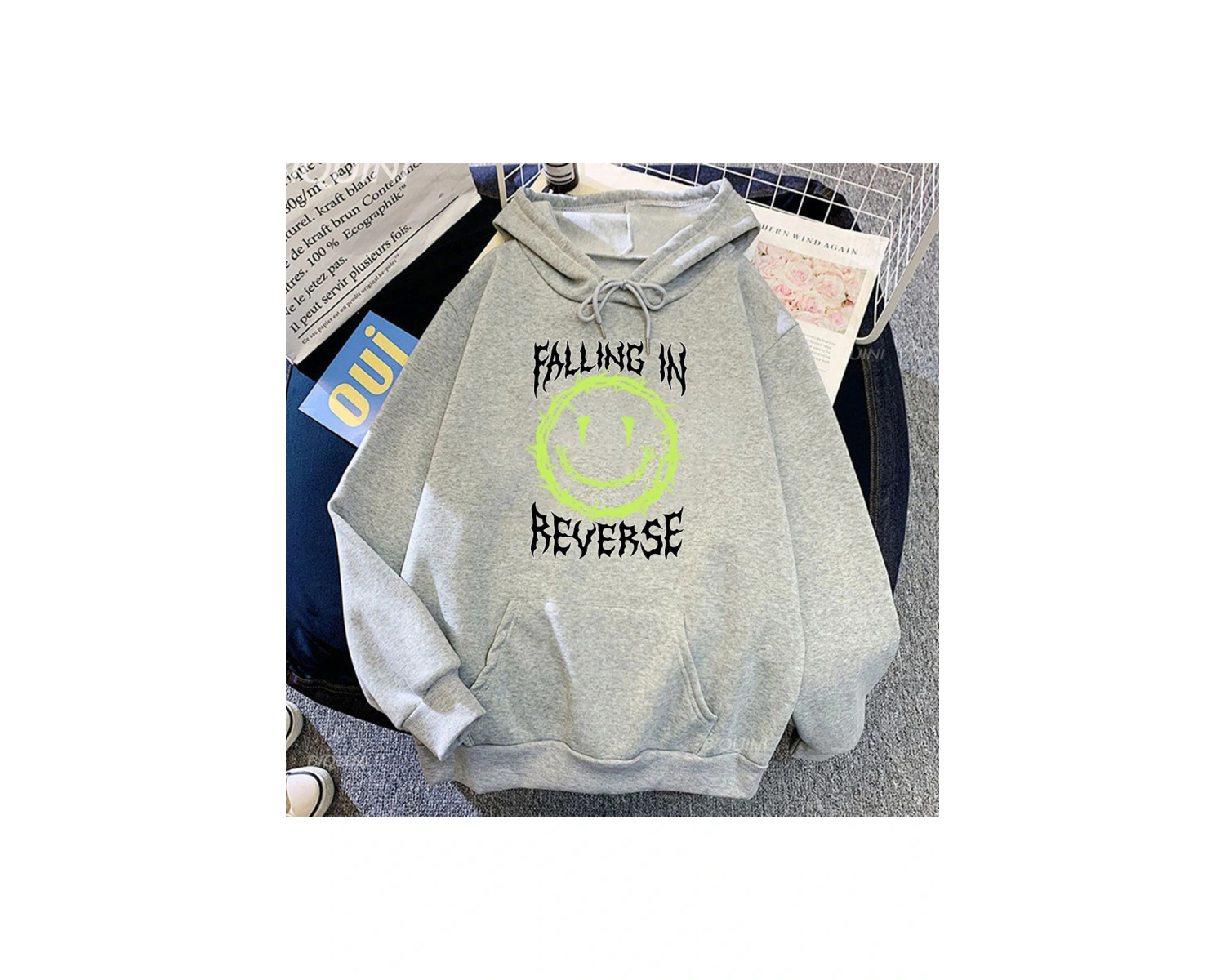 Beyaz Unisex Ters Düşen Popüler Monstour Kapüşonlular Sokak Şıklığı Ağır Zihinsel Moda Komi