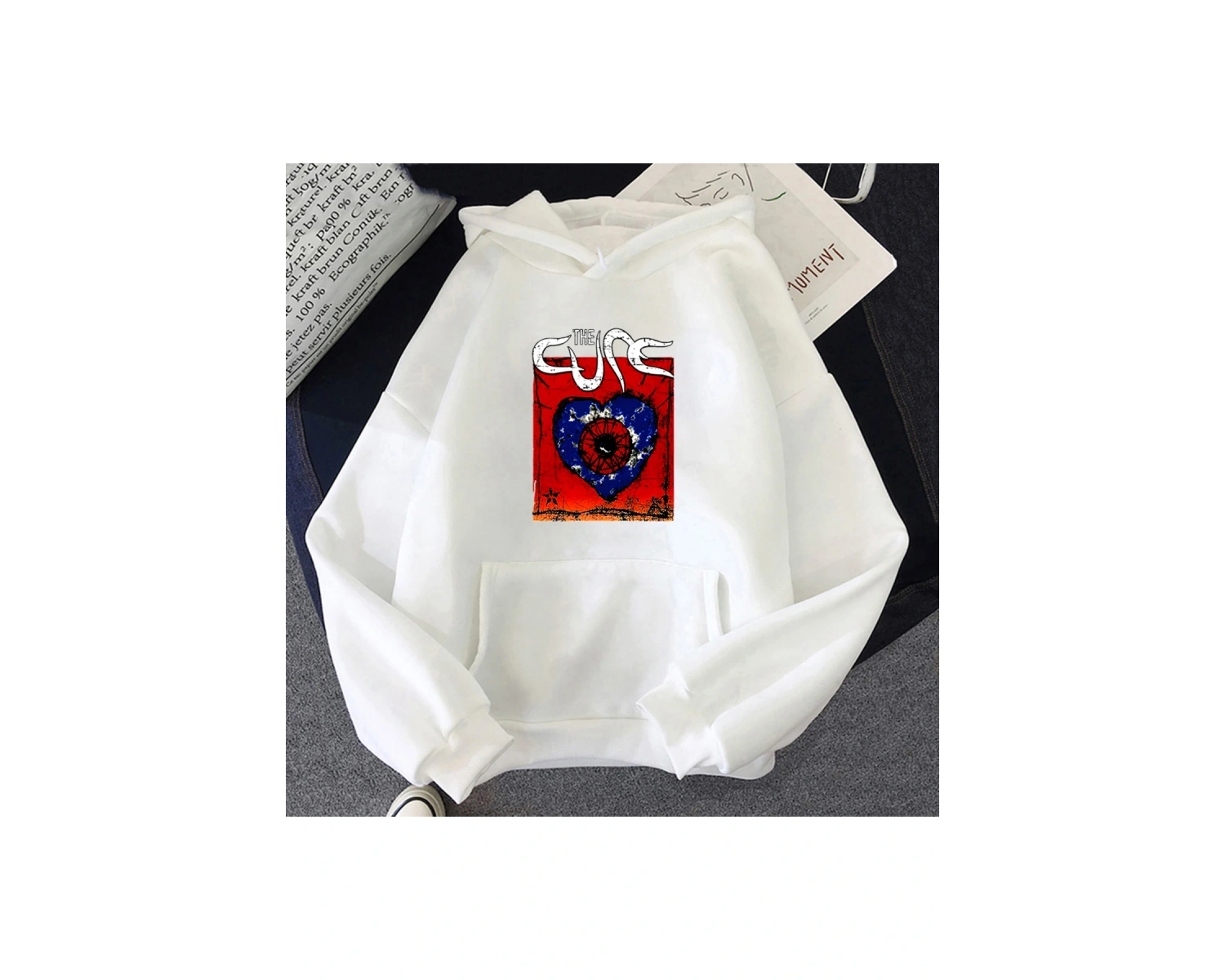 Beyaz Unisex The Cure Müzik Grubu Ağır Zihinsel Kapüşonlular Rahat Karikatür