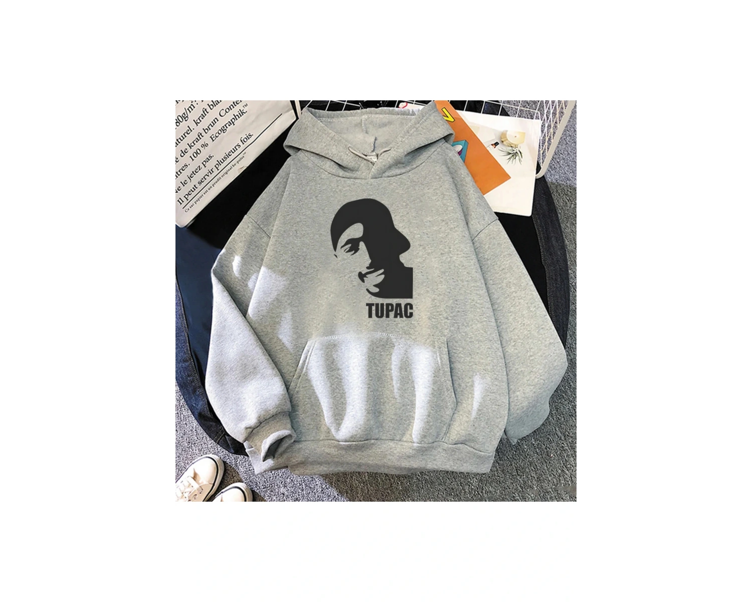 Beyaz Unisex Tupac 2pac Kapüşonlular Moda Punk Manga Grafik Estetik ErkekDö