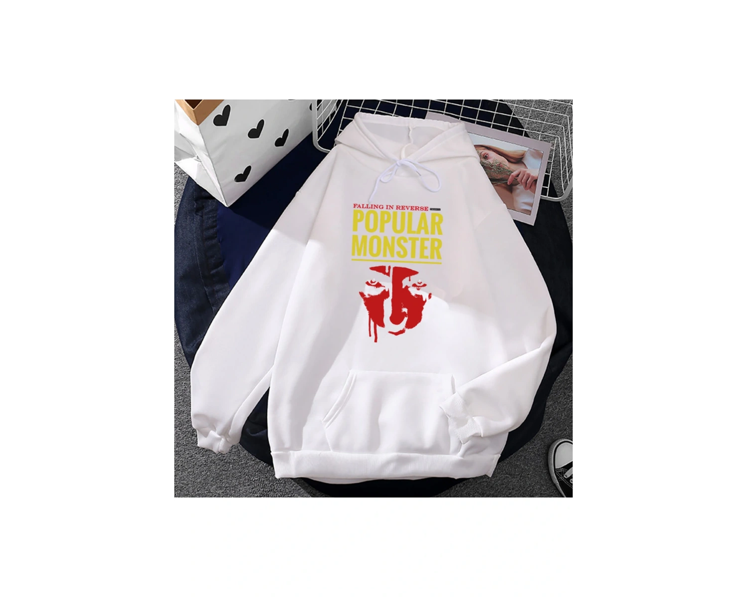 Beyaz Unisexi Sokak Stili Ters Düşen Popüler Monstour Kapüşonlular So