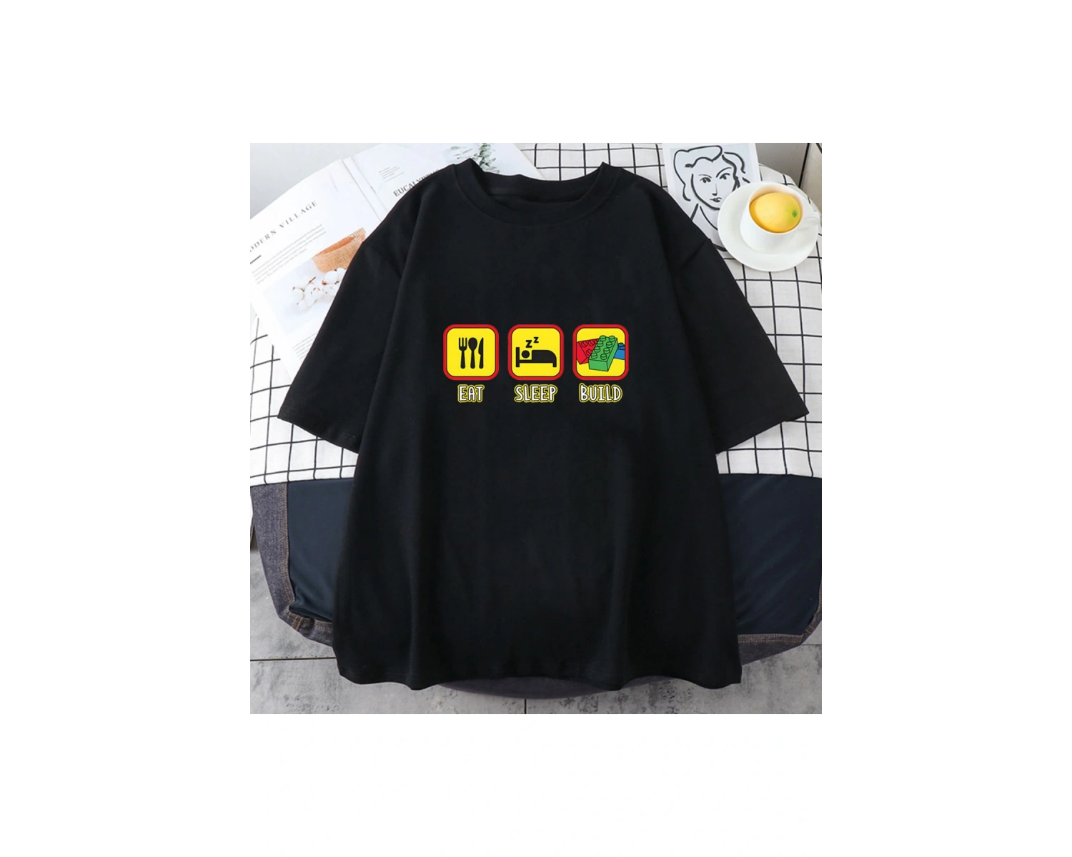 Beyaz Uzay Lego yapı taşı karikatür baskı -gömlek Funko Pop Tshir